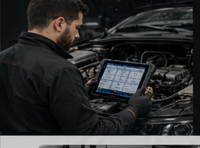 Técnico realizando diagnóstico con escáner automotriz